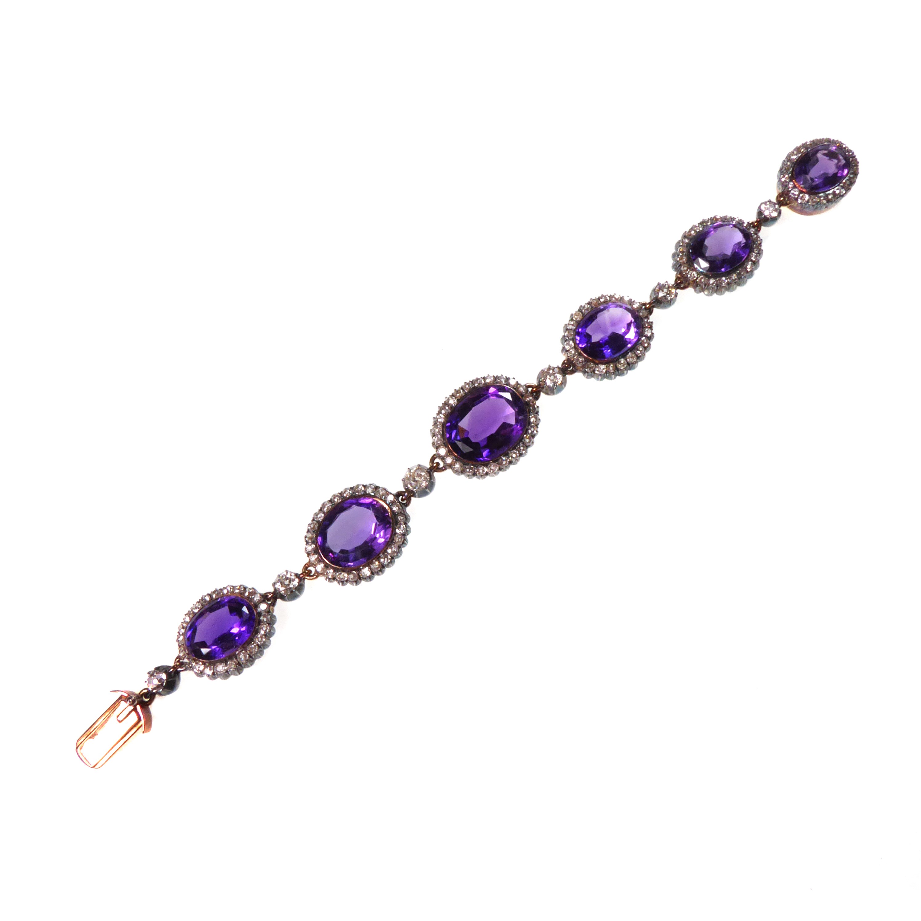 Mid-19th century amethyst and diamond cluster bracelet, c.1850,